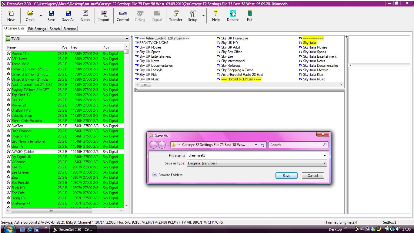 How to convert Enigma 2 settings to Enigma 1 using Dreamset Enigma2 Channel List Settings